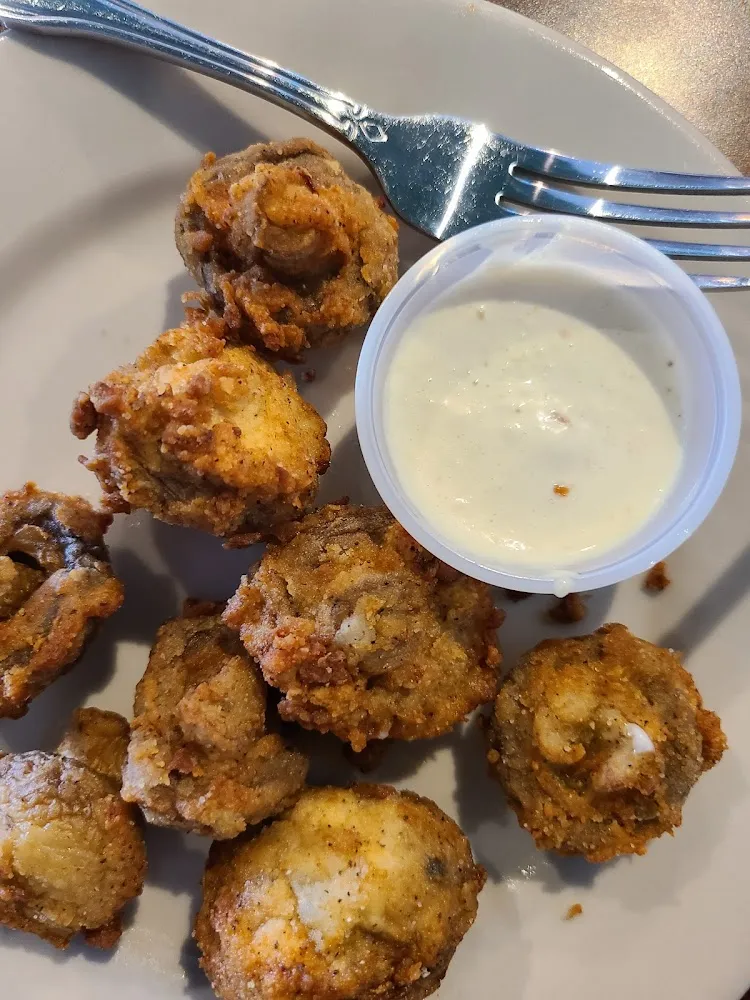 Fried Mushrooms and Cream of Spinach Soup